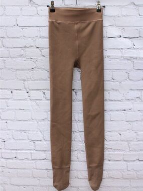 Fleece Lined Footed Thermal Tights Taupe Brown S/M